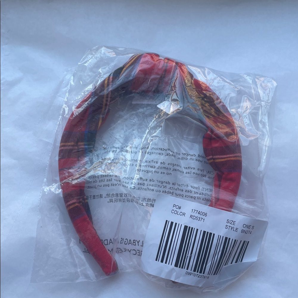 ❤️ NWT J. Crew Red Tartan Headband in Cotton - Picture 7 of 8